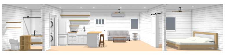 view of the living room of container home