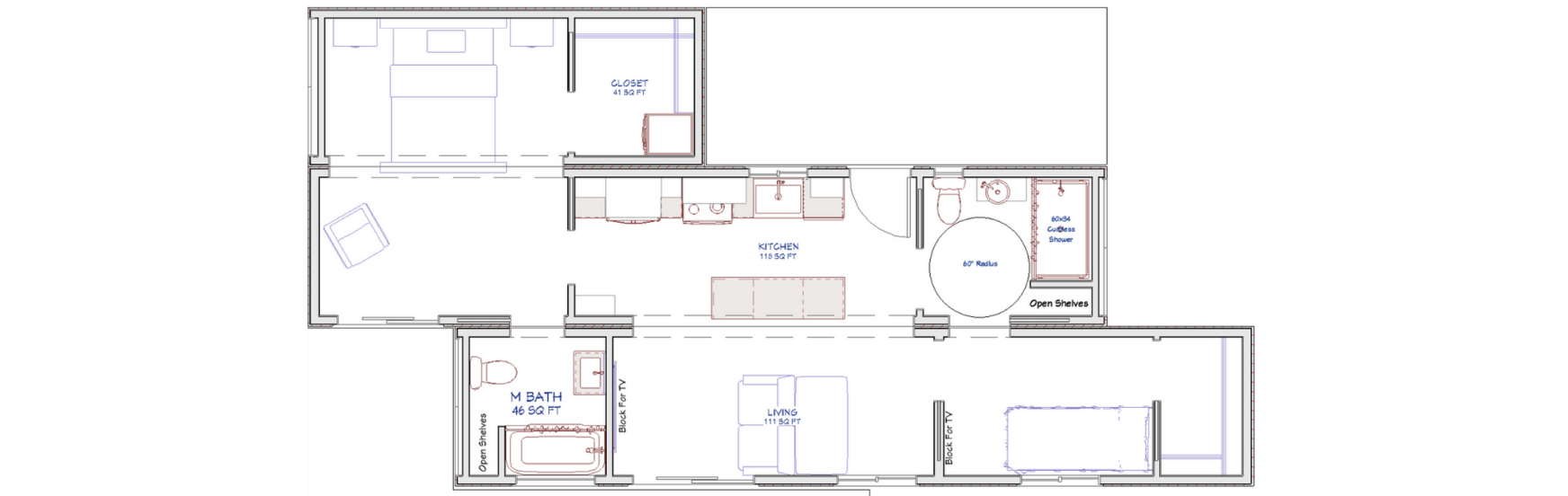 The Huntington: 1 20FT & 2 40FT Container Home floor plan