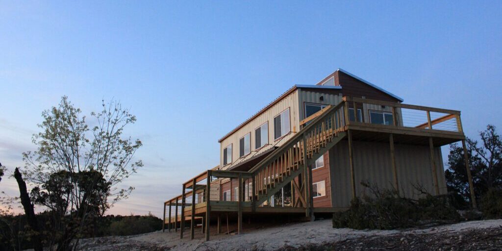 two story farmhouse made of container