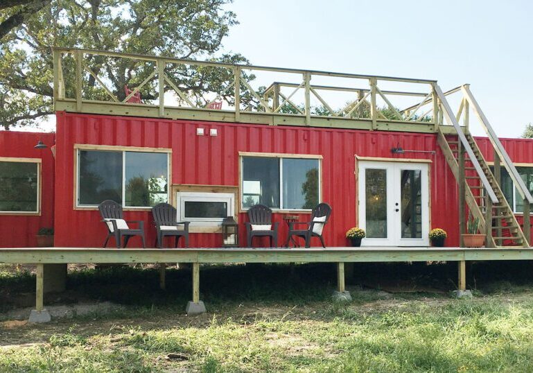 overview of single-story home made of containers