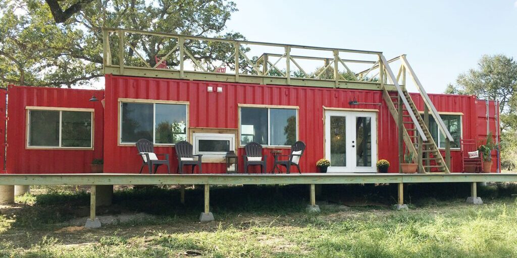 overview of single-story home made of containers
