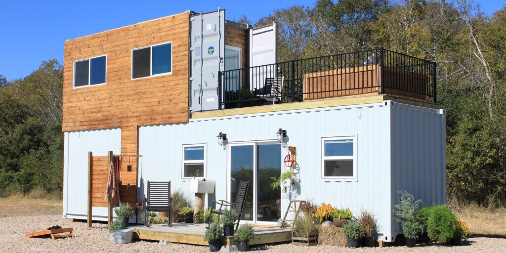 family build two story container home