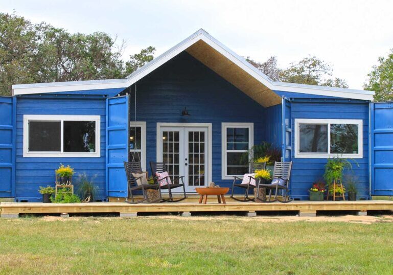 blue colored modern container house