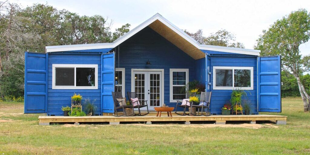 blue colored modern container house